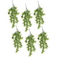 Leaf Pack of 6 x Hanging UV Fire Resistant Artificial Fern Plant 75cm in Green