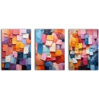 simpa Abstract Rainbow Stone 3 Panel Canvas Wall Art