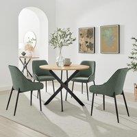FurnitureboxUK Novara 100cm Oak Veneer Top Dining Table & 4 Green Beaumont Chairs in Brown