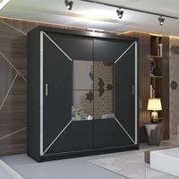 MN Furniture Naxos Sliding Mirror Wardrobe with LED Light-150cm x 217cm in Black | Size: 150 cm x 217 cm