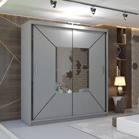 MN Furniture Naxos Sliding Mirror Wardrobe with LED Light-150cm x 217cm in Grey | Size: 150 cm x 217 cm