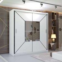 MN Furniture Naxos Sliding Mirror Wardrobe with LED Light-150cm x 217cm in White | Size: 150 cm x 217 cm