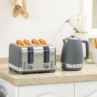 HOMCOM 1.7L 3000W Quick Boil Kettle & 4 Slice Toaster Set Crumb Tray in Grey