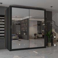 MN Furniture Cuba Sliding Mirror Wardrobe - LED Light 180cm x 217cm in Black | Size: 180 cm x 217 cm