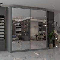 MN Furniture Cuba Sliding Mirror Wardrobe - LED Light 100cm x 217cm in Grey | Size: 100 cm x 217 cm