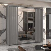 MN Furniture Merida Sliding Wardrobe with Mirror & LED Light 150x217cm in Grey | Size: 150x217 cm