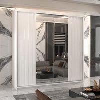 MN Furniture Merida Sliding Wardrobe with Mirror & LED Light 150x217cm in White | Size: 150x217 cm