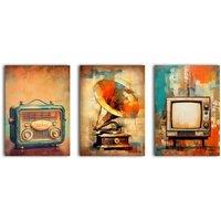 simpa Retro Sound & Vision 3 Panel Canvas Wall Art