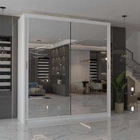 MN Furniture Cuba Sliding Mirror Wardrobe - LED Light 150cm x 217cm in White | Size: 150 cm x 217 cm
