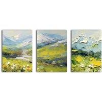 simpa The View of Mountain 3 Panel Canvas Wall Art
