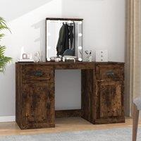 Berkfield Home Dressing Table with LED Smoked Oak 130x50x132.5 cm in Brown