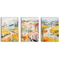 simpa Village of Flowers 3 Panel Canvas Wall Art