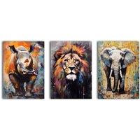 simpa African Animals 3 Panel Canvas Wall Art