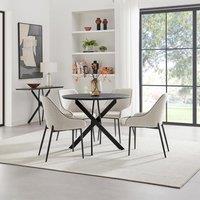 FurnitureboxUK Novara 100cm Black Top Round Dining Table & 4 Cream Beaumont Chairs