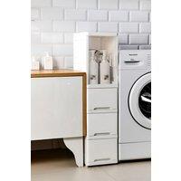 H&O Direct Slim Plastic Cabinet Storage Drawer Organizer with Wheels in White