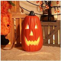 Living and Home 20x34cm Halloween LED Hollow Long Pumpkin Plastic Lantern for Tabletop & Porch Decoration, Battery Operated in Orange | Size: 20x34 cm