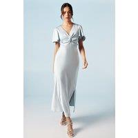 Oasis Women's Satin Twist Front Angel Sleeve Midi Bridesmaid Dress in Light Blue | Size: 6