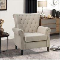 Beige Tufted Upholstered Wingback Armchair
