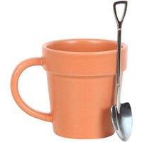 KDMD Plain Plant Pot Ceramic Mug & Shovel Spoon in Brown