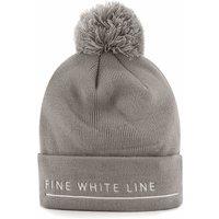 Fine White Line Pom Pom Beanie in Grey