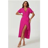 FS Collection Women's Wrap Midi Dress In Magenta in Pink | Size: XS
