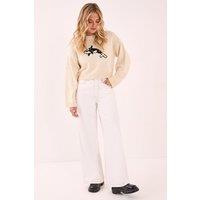 NastyGal Women's Orca Intarsia Oversized Jumper in Cream | Size: Large