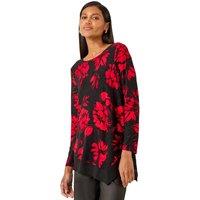 Roman Women's Floral Jacquard Chiffon Hem Top in Red | Size: 12