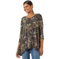 Roman Women's Floral Puff Print Stretch Shirt in Green | Size: 10