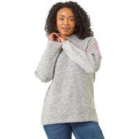 Roman Women's Petite Contrast Stitch Knit Jumper in Grey | Size: 16