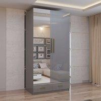 MN Furniture High Gloss 2 Door Hinged Wardrobe with Mirror & Drawers 90cm in Grey