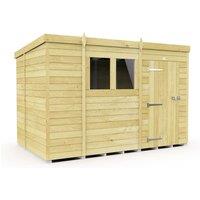 Buttercup Farm 10 x 6 Feet Pent Shed - Single Door W/ Windows - L178 x W302 x H201 cm in Brown