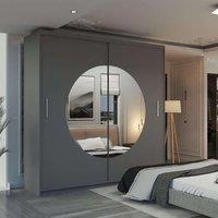 MN Furniture Milos Sliding Wardrobe with Mirror-LED Light W150cm x H217cm in Grey