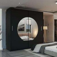 MN Furniture Milos Sliding Wardrobe with Mirror-LED Light W150cm x H217cm in Black