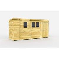 Buttercup Farm 13 x 4 Feet Pent Shed - Double Door W/ Windows - L118 x W387 x H201 cm in Brown