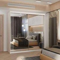 MN Furniture Sudan Sliding Mirror Wardrobe-LED Light W203cm x H217cm in White