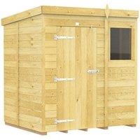 Buttercup Farm 6 x 5 Feet Pent Shed - Single Door W/ Windows - L147 x W185 x H201 cm in Brown