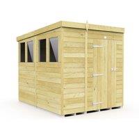 Buttercup Farm 5 x 8 Feet Pent Shed - Single Door W/ Windows - L231 x W158 x H201 cm in Brown