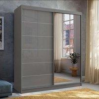 MN Furniture High Gloss Sliding Mirror Wardrobe-LED Light W150cmxH200cm in Grey