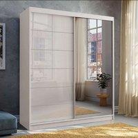 MN Furniture High Gloss Sliding Mirror Wardrobe-LED Light W150cmxH200cm in White