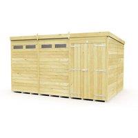 Buttercup Farm 12 x 8 Feet Pent Security Shed - Double Door - L231 x W358 x H201 cm in Brown