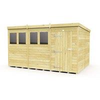Buttercup Farm 12 x 8 Feet Pent Shed - Single Door W/ Windows - L231 x W358 x H201 cm in Brown