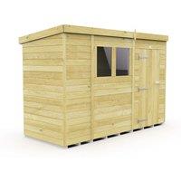 Buttercup Farm 10 x 4 Feet Pent Shed - Single Door W/ Windows - L118 x W302 x H201 cm in Brown