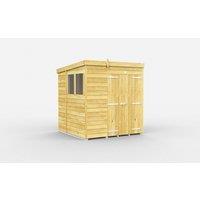Buttercup Farm 6 x 7 Feet Pent Shed - Double Door W/ Windows - L214 x W185 x H201 cm in Brown