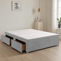 Bed Time UK Plush Fabric Divan Bed Base with 2 Storage Drawers, Stylish & Space-Saving in Silver | Size: King