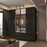 Modern High Gloss 4 Door Hinged Wardrobe with Mirror 160cm