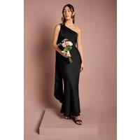 Coast Women's One Shoulder Satin Maxi Bridesmaid Dress With Gold Trim in Black | Size: 12
