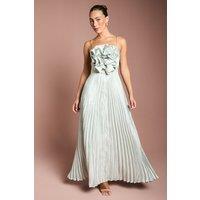 Coast Women's Metallic Strappy Pleated Corsage Maxi Dress in Silver | Size: 10