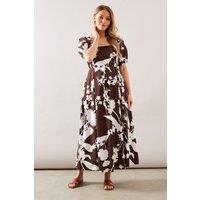 Wallis Women's Cotton Puff Sleeve Midaxi Dress in Chocolate | Size: 10