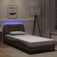 Bed Frame with LED without Mattress Brown 90x190 cm Single