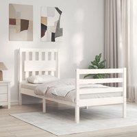 Bed Frame with Headboard White Small Single Solid Wood